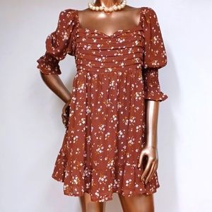 Blue Rain Brown Floral Mini Dress